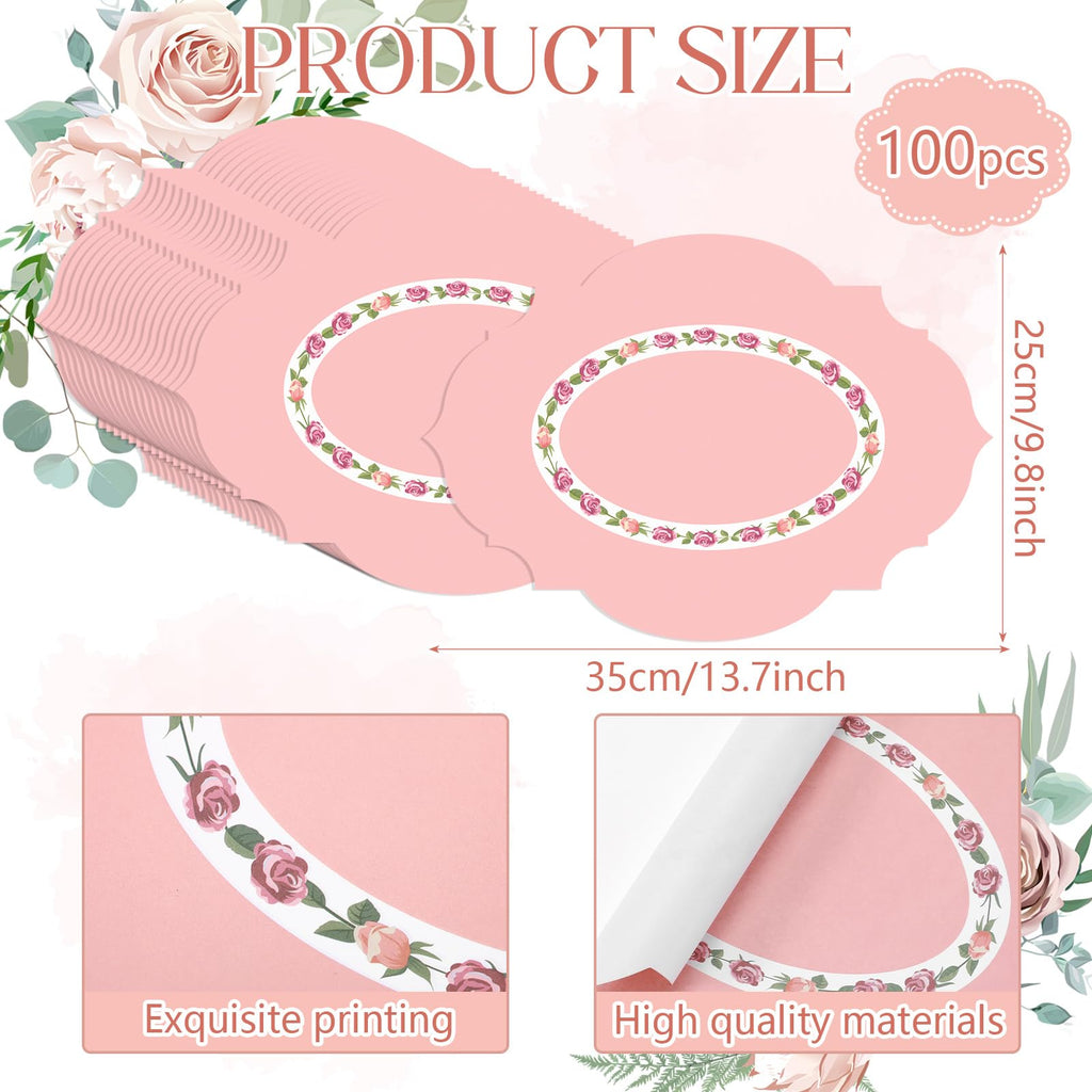 Gandeer 100 Pack Pink Floral Paper Placemats 13.8 Inch Rose Coquette Disposable Placemats Decorative Spring Summer Table Doilies for Wedding Anniversary Bride Party Supplies