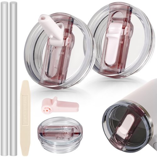ANTAND 2 Pack Detachable Leakproof Lid Replacement (Only) for 14 oz Stanley Quencher H2.0 and ProTour Tumbler Cup Accessories, Flip Straw Lids, Easy to Clean, Heat-Resistant (Rose Quartz, Rose Quartz)