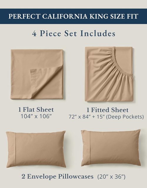 LANE LINEN 100% Organic Cotton Sheets Set - Ultra Soft & Comfy California King, 4-Piece - Taupe