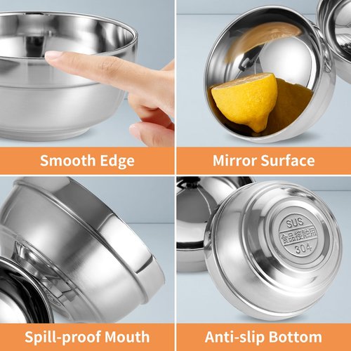 YLARMY 10 Pack 5 Inch Stainless Steel Insulated Bowls, 15 Oz Double-walled Soup Bowl Lightweight Salad Bowl for Snacks,Sauces,Rice, Noodle, Ice Cream