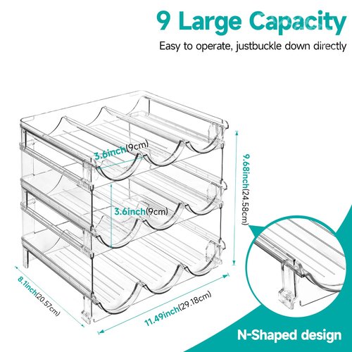 Sbosbo Water Bottle Organizer, Stackable Bottle Storage Rack, 3 Pack Water Bottle Holder for Kitchen Fridge Cabinet Organization and Storage