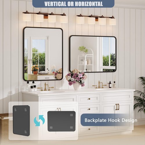 Black Bathroom Mirror - 22x30 Rectangle Vanity Mirror with Matte Aluminum Frame & Shatterproof Glass