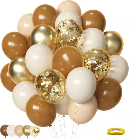 Brown & Gold Balloons - 12 Inch Light Sand White Confetti for Bridal Shower & Birthday Decor