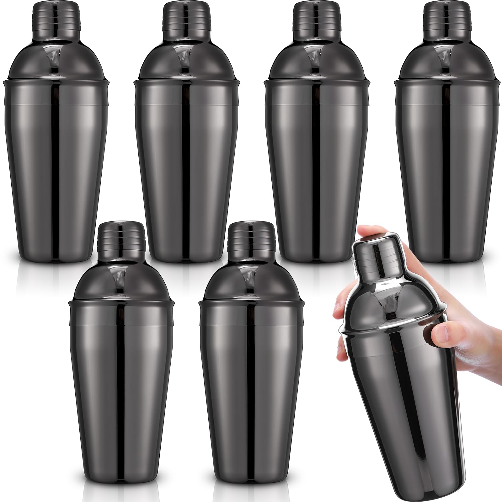 Nitial 6 Pcs Bar Cocktail Shaker Professional Stainless Steel Martini Drink Mixer with Built-in Strainer for Bartending No Leaks Boston Shaker for Bar Party Drink Mixing Tool(18.6 oz,Black)