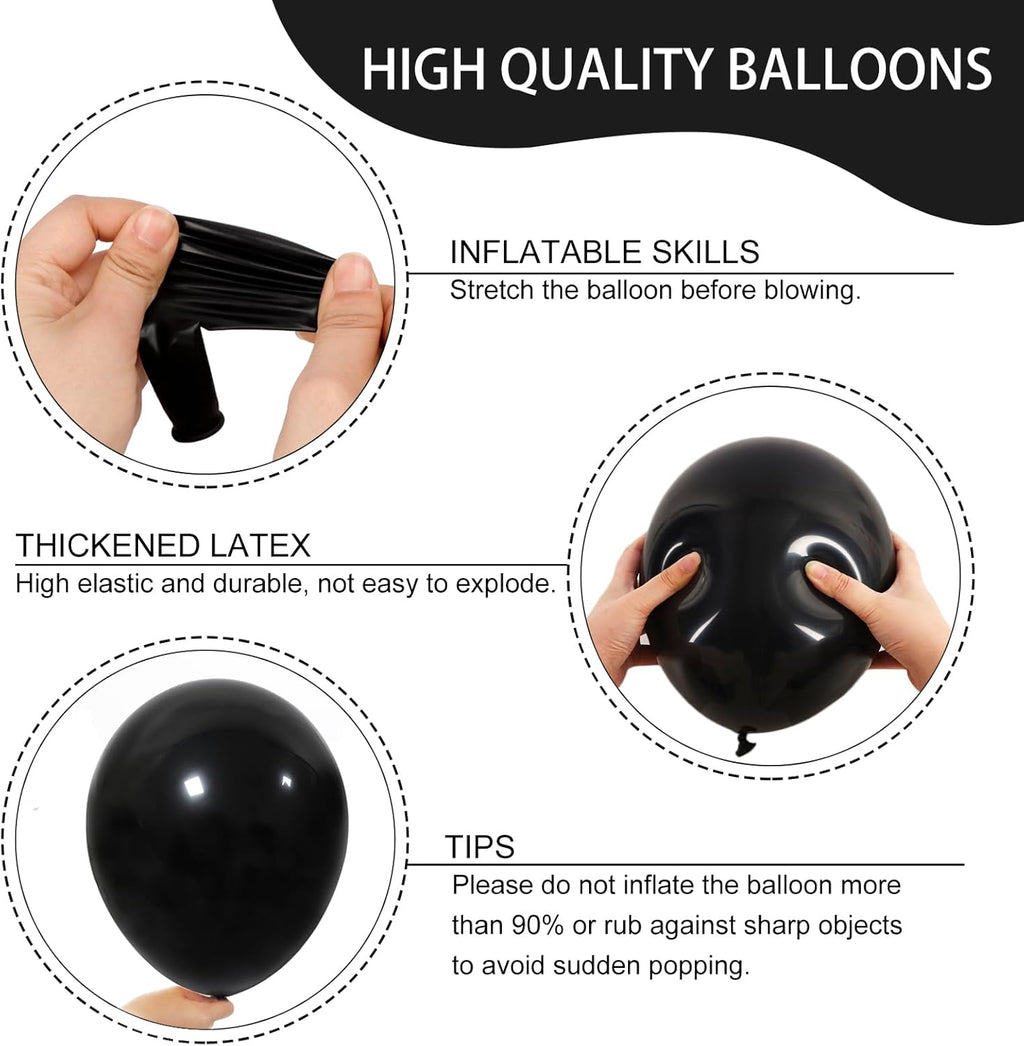 RUBFAC Black Balloons - 129-Piece Latex Balloon Arch Kit for Halloween & Party Decorations | 5-12 Inch Sizes