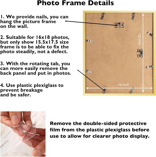 JCJMY 16x18 Gold Picture Frame - Versatile Wall Hanging for Horizontal & Vertical Photos