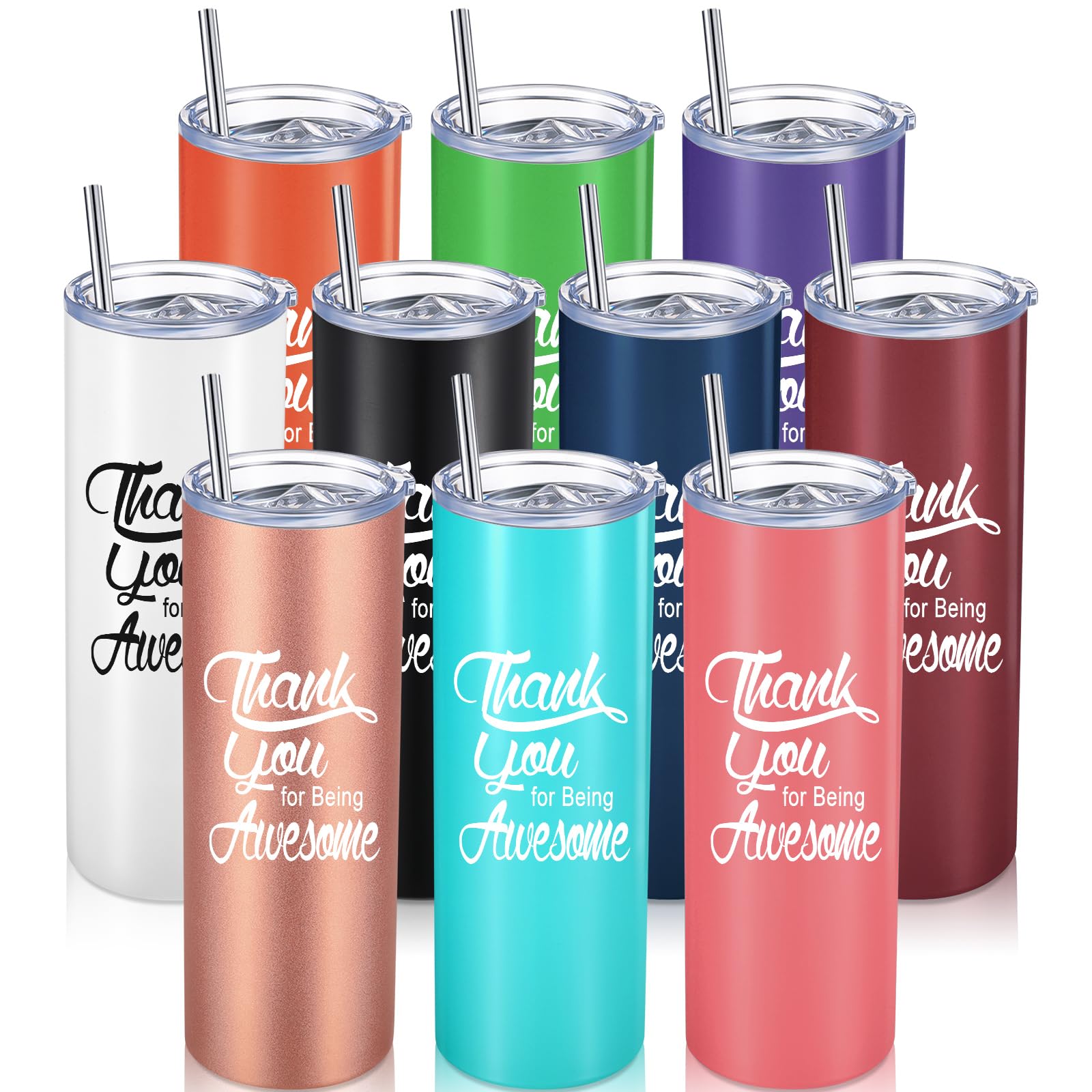 Sieral 10 Sets Employee Appreciation Gifts - 20oz Bulk Motivational Tumblers for Coworkers Boss Team - Thank You Gift for Women Men Inspirational Tumblers with Lid Straw (Multi Colors)