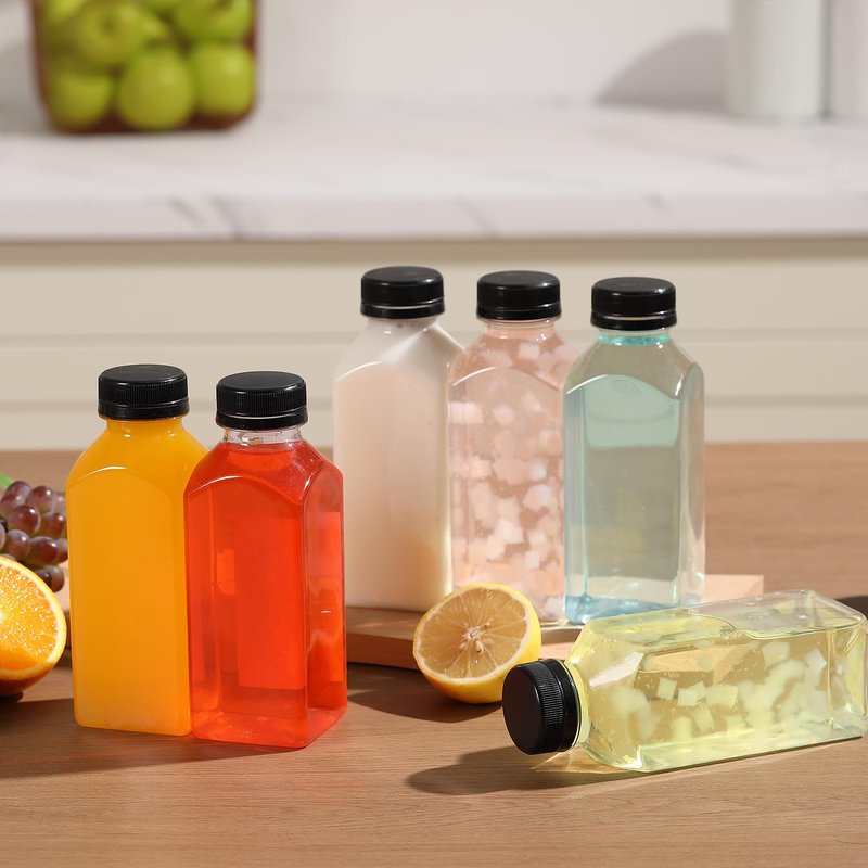 Party Club of America 30pcs 12oz Square Empty Reusable Juice Bottles With Caps,Label, Funnel, And Brush Drink Containers For Juicing Milkshake And Other Beverages