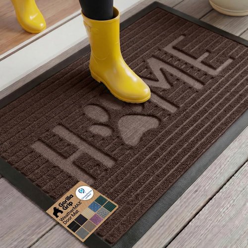 GORILLA GRIP Waterproof All-Season WeatherMAX Doormat - 35x23 Natural Rubber | Stain & Fade Resistant, Easy Clean Espresso Mat