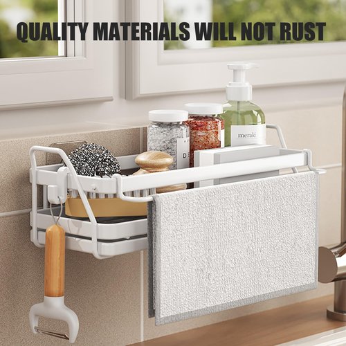 ASYEHJNR Sponge Holder Wall Mount Kitchen Sink Organizer, Dish Sponge Holder with Divider, Kitchen Sink Caddy, Sink Accessories-White