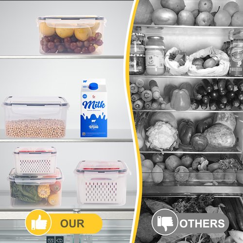Aagglly 15 PCS Fruit Storage Containers for Fridge with 5 Airtight Lids,5 Removable Colander,5 Food Storage Container,Produce Saver Container Dishwasher Safe Keep Berry Fruit Vegetable Fresh Longer