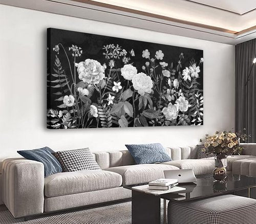Large Wall Art for Living Room Decor Framed Art Plant Black and White Flowers Canvas Pictures Modern Artwork Botanical Canvas Prints for Bedroom Kitchen Home Office Wall Decor 20" x 40"