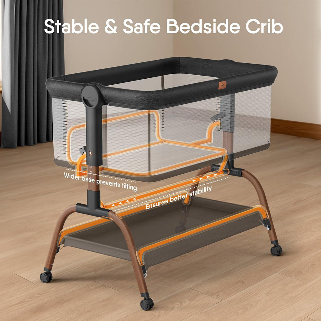 Skiennix Baby Bassinet - 3-in-1 Bedside Sleeper with Adjustable Height & Full-Mesh Sides for Newborns