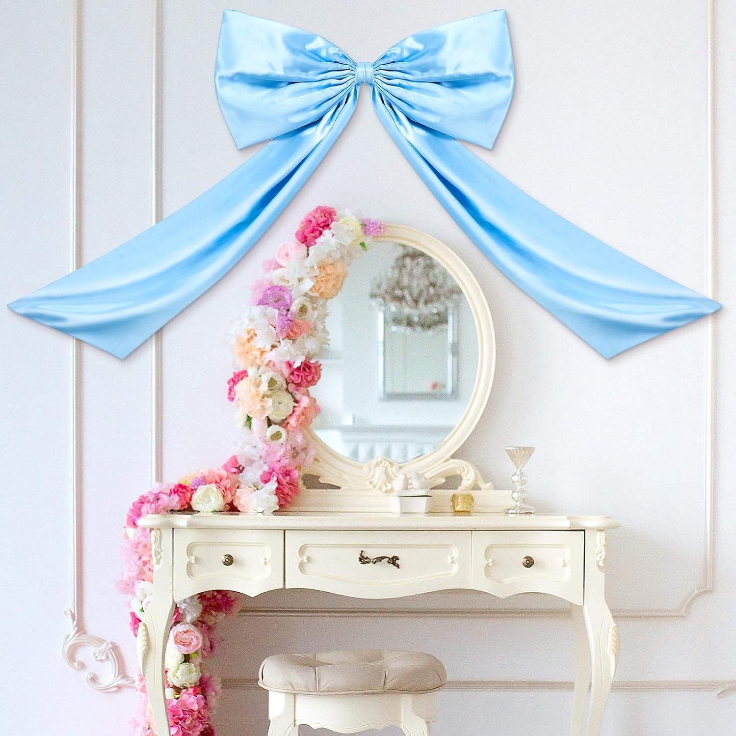 Wavwavw Sky Blue Large Bow Decor - Giant Satin Ribbon Tie for Birthday & Wedding Backdrop (24 x 36 Inches)