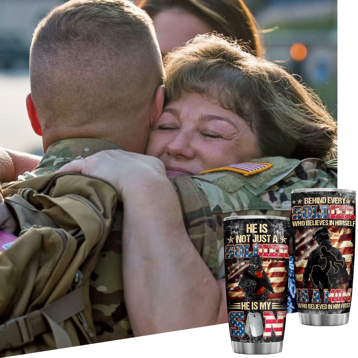 20 Oz US Proud Army Mom Double Wall Vacuum Insulated Stainless Steel Tumbler Travel Mug - Army Mom Gifts for Mother's Day, Birthday, Christmas