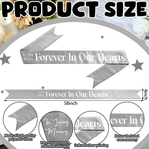 Fanfanwin Funeral Sash - Memorial Ribbon for Casket & Wreath | 58x4'' Silver Gray, In Loving Memory
