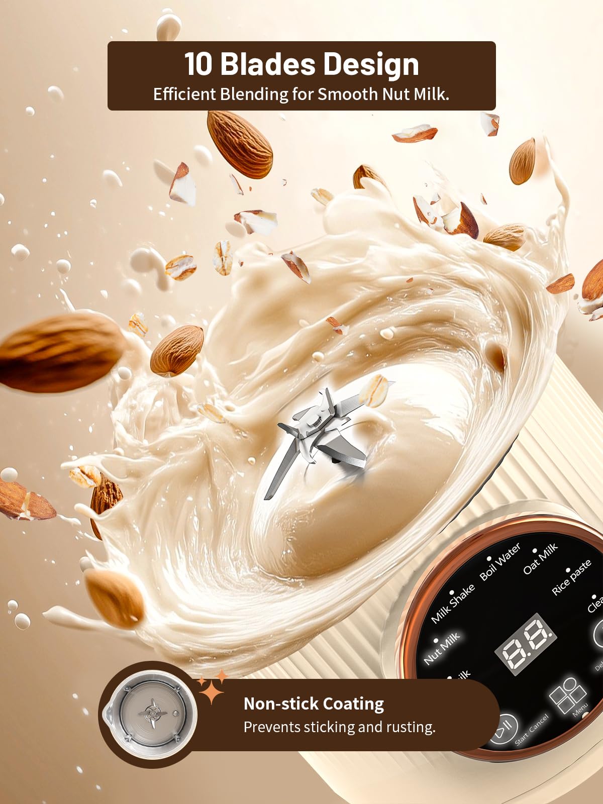 Nut Milk Maker Machine, 35oz Homemade Soy, Almond, Oat, Coconut, Plant Based and Non Dairy Beverages, 8 in 1 Automatic Soybean Machine With 12H Delay Start/Keep Warm/Boil Water