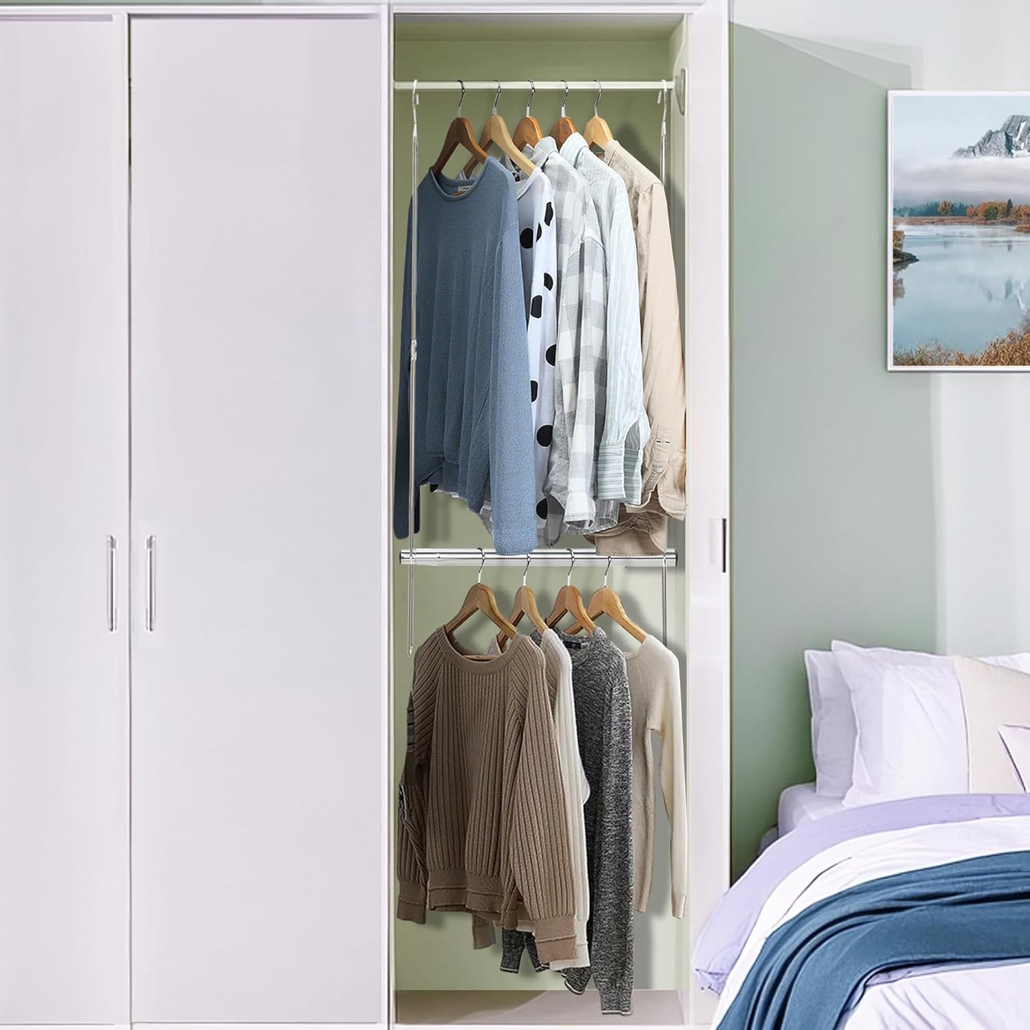 Storage Maniac Adjustable Closet Rod - Space-Saving Hanging Organizer | 2-Pack Chrome, Height & Width Adjustable