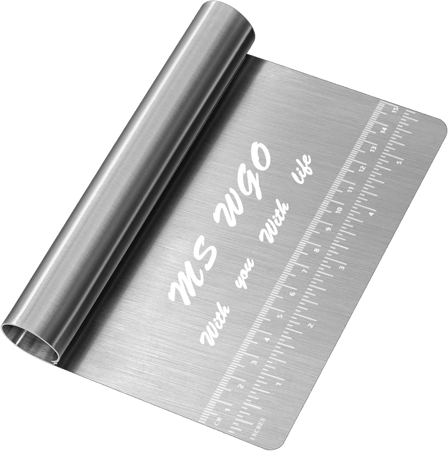 Pro Dough Stainless Steel Pastry Scraper - Mirror Polished Cutter with Measuring Scale for Baking