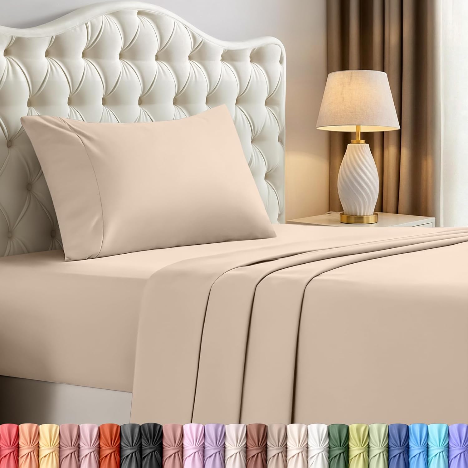 Utopia Bedding Twin Sheet Set - Soft, Breathable Microfiber | 3-Piece Bed Sheets in Beige