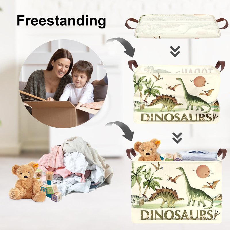 Clastyle Large Dinosaur Kid Storage Basket Baby Laundry Hamper Palm Tree Boy Gift Toy Box Collapsible Clothes Organizer Nursery Bin for Bedroom, Pterosaur, 40*30*30 cm