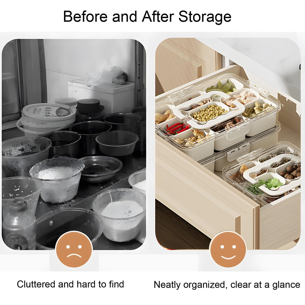 Divided Serving Tray with Lid and Handle - 9 Compartment Snack Box Container Portable Storage Organizer Container for Fruit, Candy, Veggie, Nuts, Spices& Snacks, Perfect for Party, Travel& Picnic