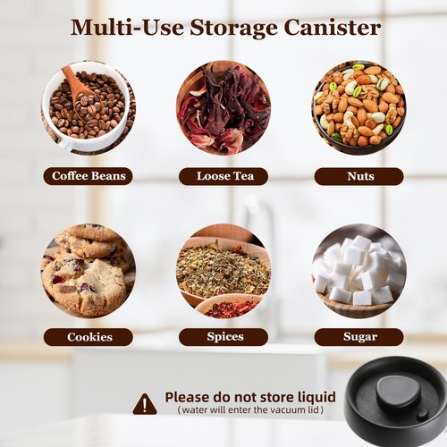 HelpyLife Coffee Vacuum Canister - 16oz Airtight Stainless Steel Food Storage | Press Out Excess Air, Perfect for Coffee Beans & Tea