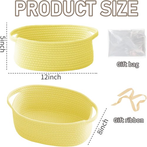 JMvicyroam Woven Basket - Small Rope Storage Bin with Handles | Organizer for Shelves & Closets - Yellow, 3 Pack