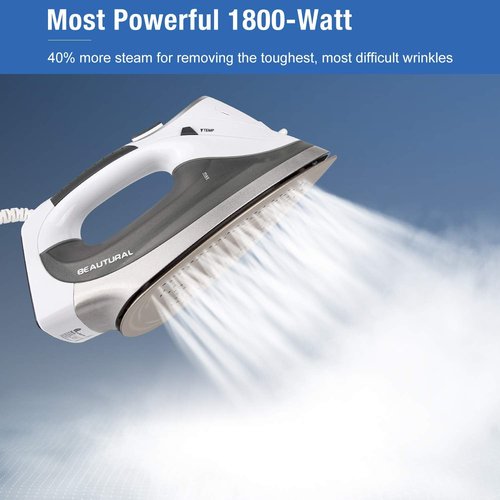 Beautural 1800-Watt Steam Iron - Digital LCD Screen, Ceramic Coated Soleplate, 9 Temperature Settings | Gray