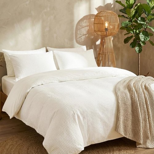 DCSKY Cotton Duvet Cover Queen,100% Cotton Waffle Weave White Duvet Covers Queen Size,Luxury Textured & Breathable 3pcs with 2 Pillow Shams for All Season 90x90 Inches
