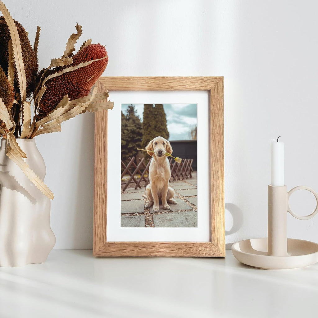 Solid Oak Picture Frame Set by [Brand Name] - 4x6 Frames with Mat for 3x5 Photos | Natural Oak Finish