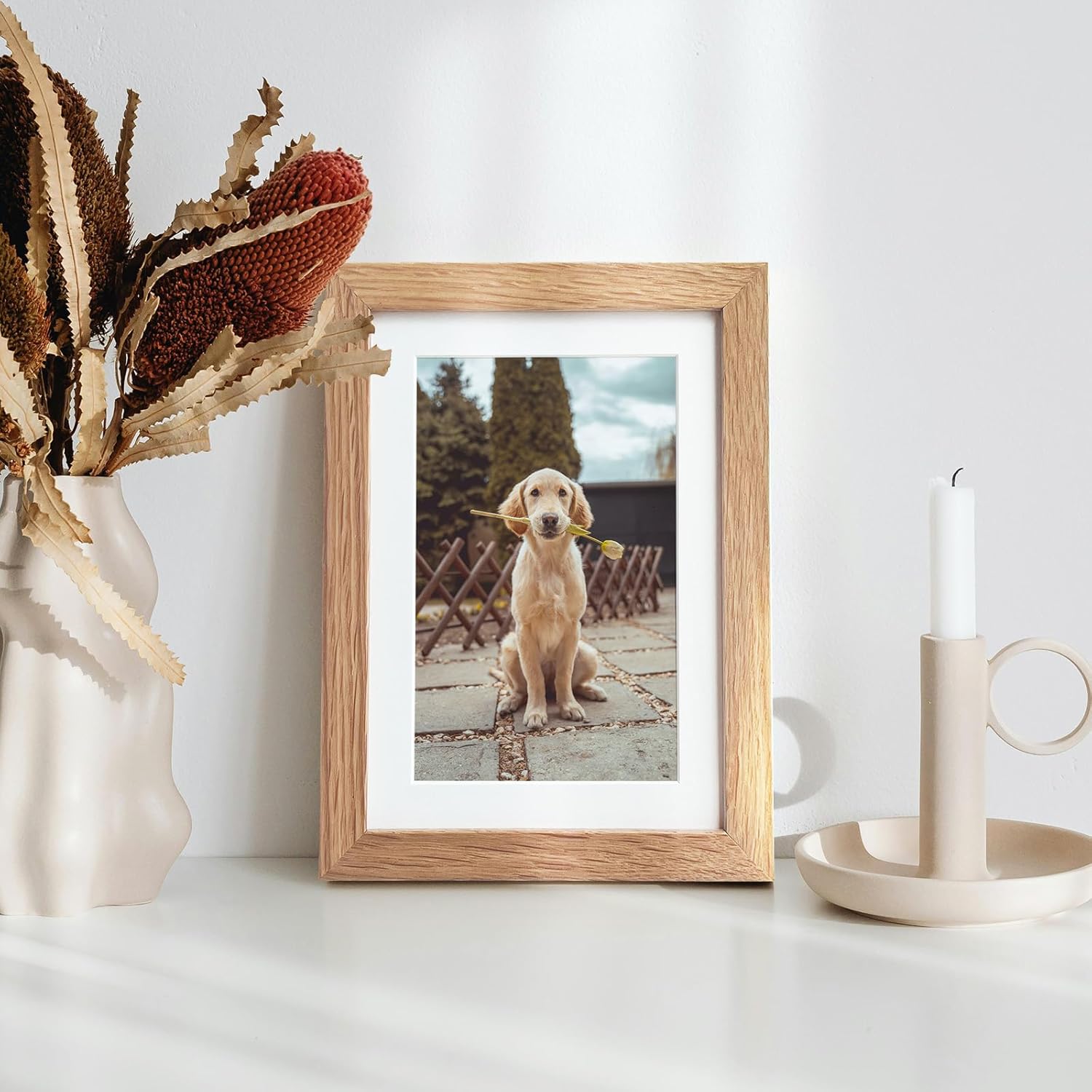 Solid Oak Picture Frame Set by [Brand Name] - 4x6 Frames with Mat for 3x5 Photos | Natural Oak Finish