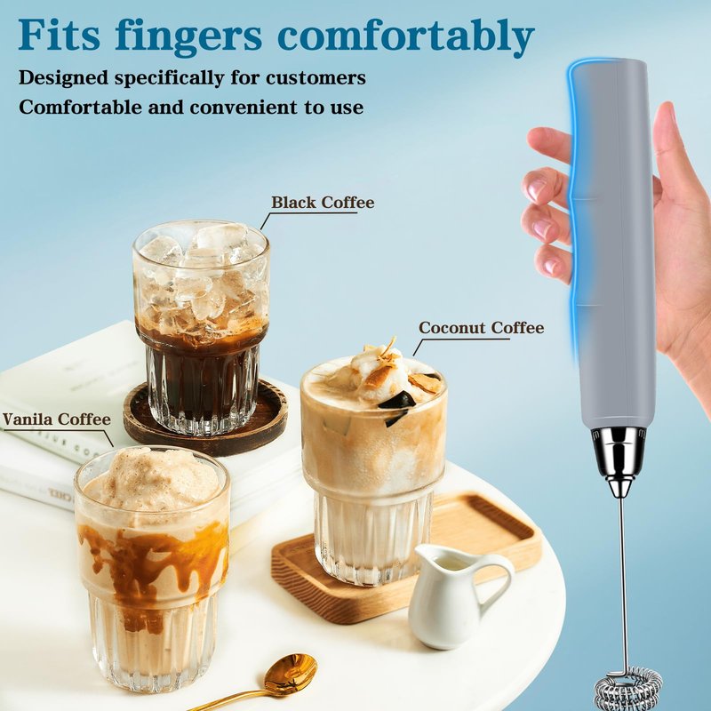 BSRGMS Milk Frother Handheld for Coffee, Electric Whisk 3 Speed Adjustable, Drink Mixer with Stainless 3 Whisks, Rechargeable Hand Frother Wand, for Latte Cappuccino Hot Chocolate Egg Cement Gray