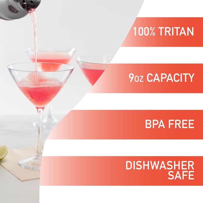 D'Eco Unbreakable Tritan Martini Glasses, 9 oz (Set of 8) - Crystal-Clear, BPA-Free Glasses for Espressos & Dirty Martinis - Cocktail Glasses for Entertaining & Parties - Wedding & Housewarming Gift