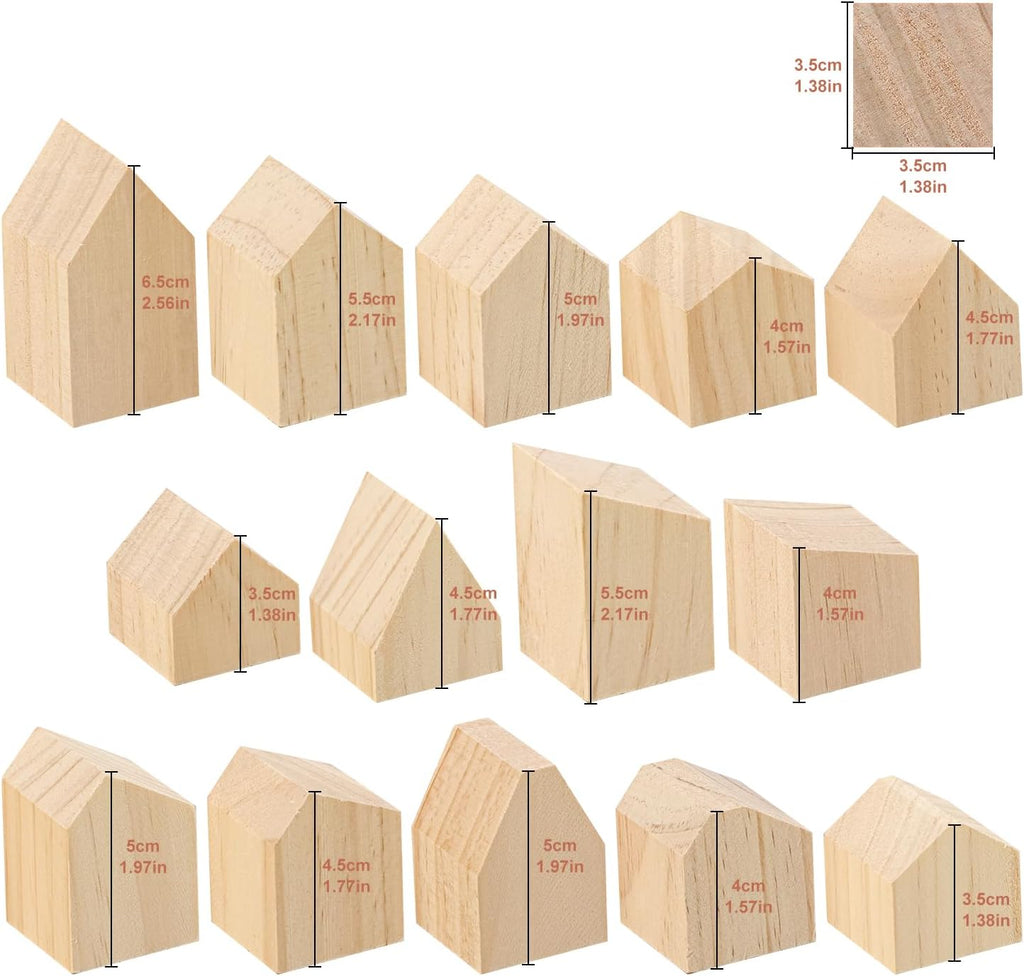 Skiennix 56 PCS Unfinished Wood House Blocks - Versatile DIY Craft Shapes for Home Decor & Festive Projects