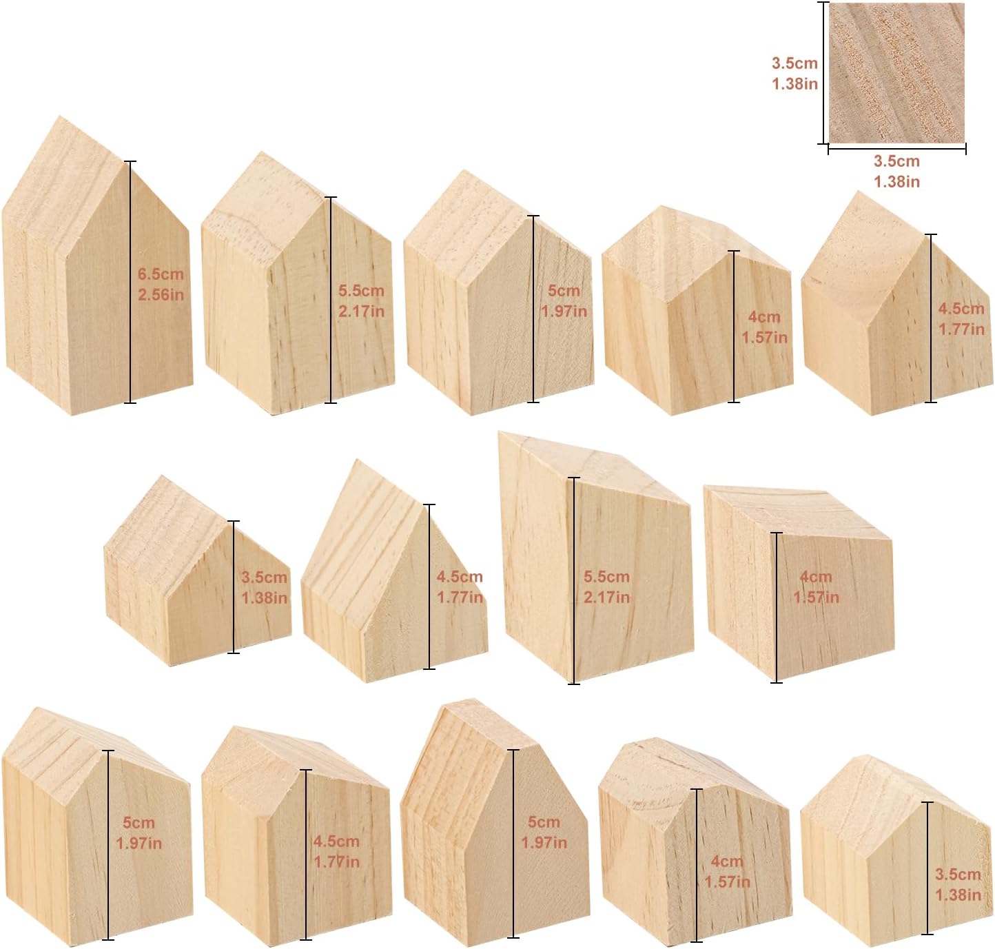 Skiennix 56 PCS Unfinished Wood House Blocks - Versatile DIY Craft Shapes for Home Decor & Festive Projects