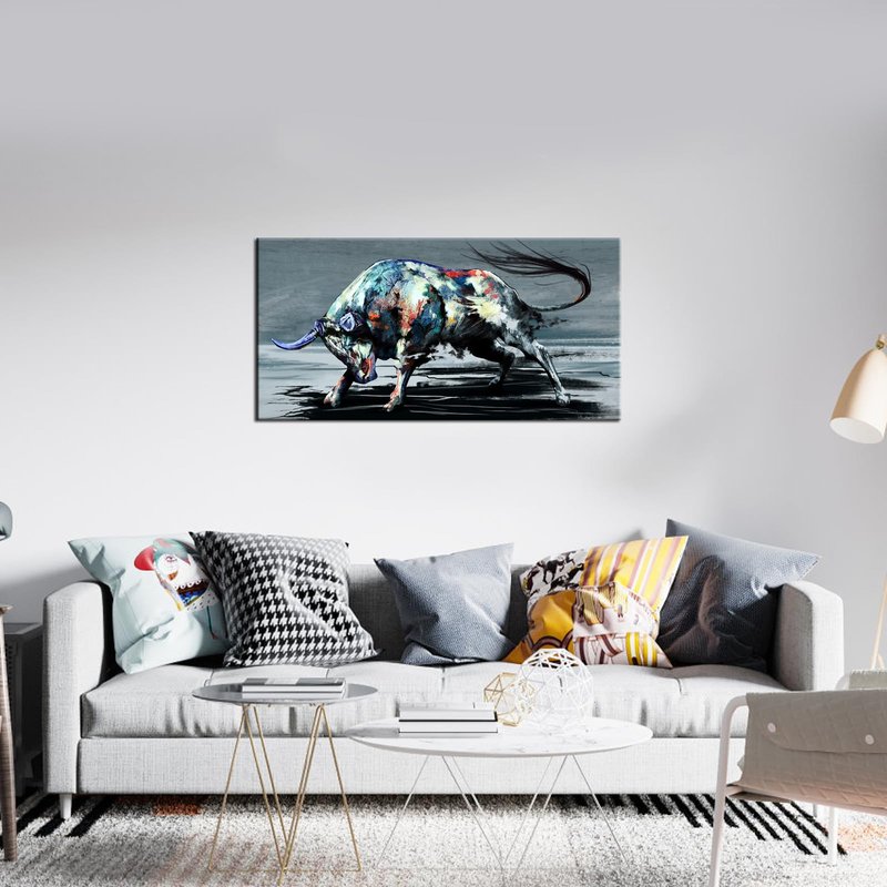 sechars - Cool Animal Canvas Wall Art Fighting Bull Painting for Living Room Home Office Farmhouse Decor Wildlife Canvas Artwork for West Cowboy Gallery Wrap Ready to Hang