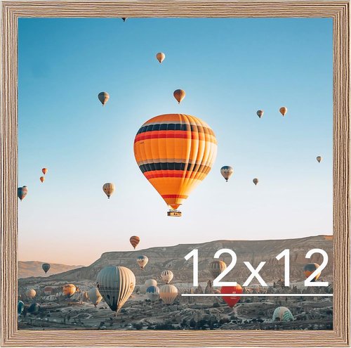 JCJMY 12x12 Inch Picture Frame - Rustic Brown Wall Gallery Frame with Shatter Resistant Plexiglass