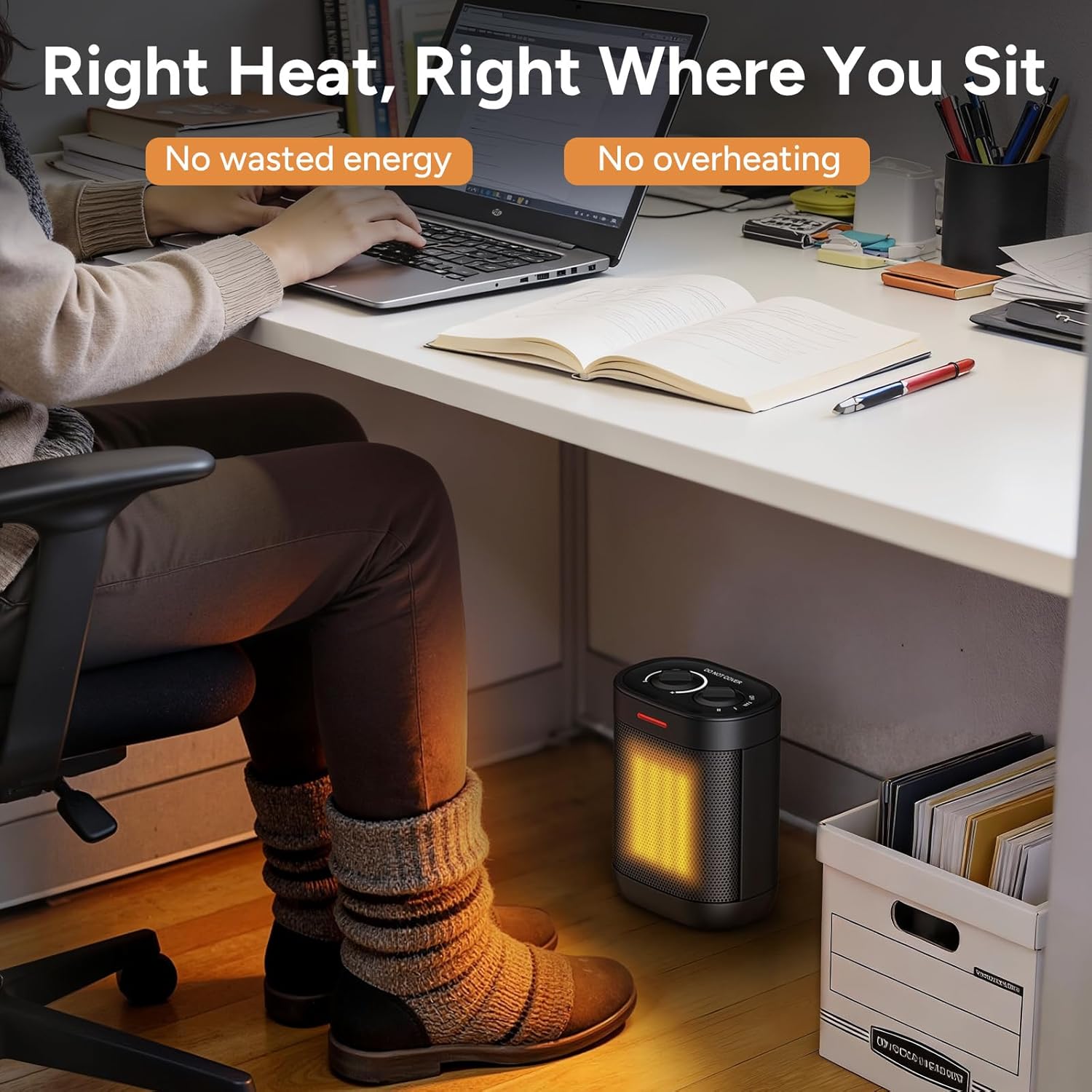 Pereysi Ceramic Personal Space Heater - Quiet 1000W/700W Electric Heater for Office & RV | Compact Design