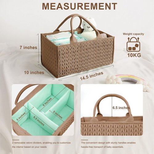 MOMINSIDE Diaper Caddy Organizer - Portable Nursery Storage Basket for Baby Essentials | Brown