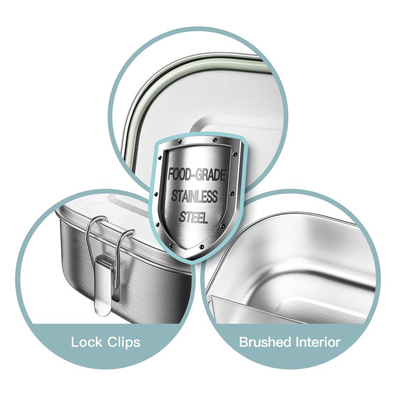 NUTUNI Large Lunch Box for Adults and Kids, 47oz Stainless Steel Food container, 1400ML Leak-Proof Metal Bento Box, Food Storage Contaniers For School, Travel, Work