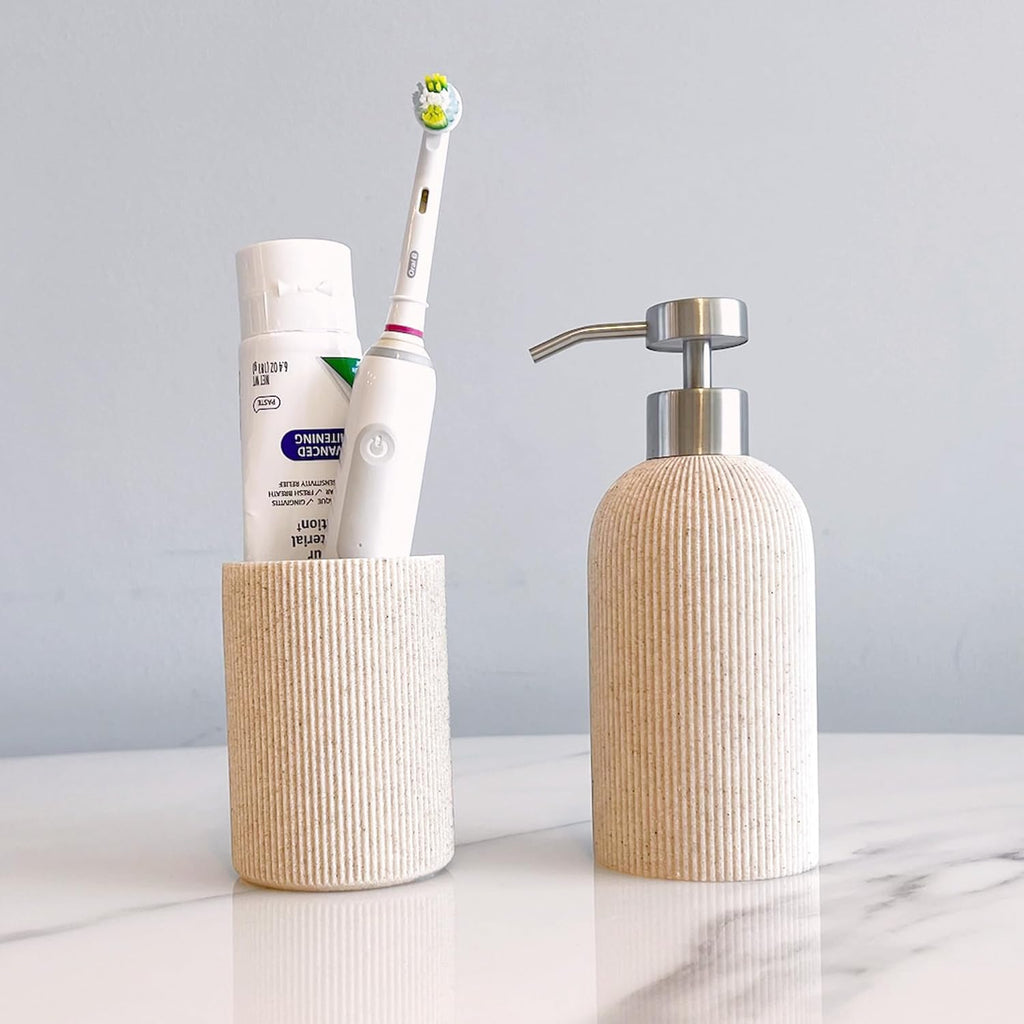 Skiennix Toothbrush Holder - Modern Boho Farmhouse Style, Sand Beige, Rust-Proof Resin Organizer