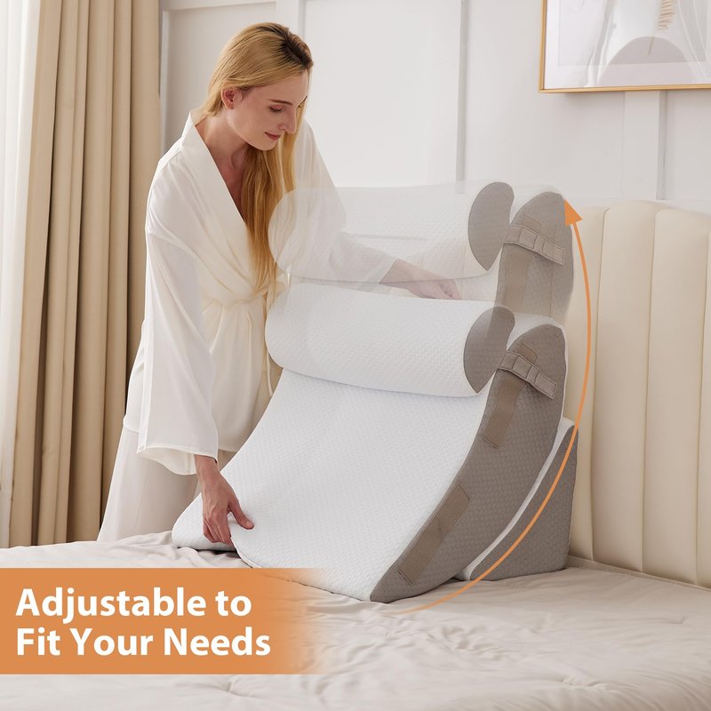 4PCS Wedge Pillow Set for After Surgery, Orthopedic Bed Wedge Pillow for Back Pain Relief, Sitting up in Bed,Recovery, Acid Reflux, Snoring, Body Pillow for Sleeping,Leg,Shoulder Support, Dark Grey
