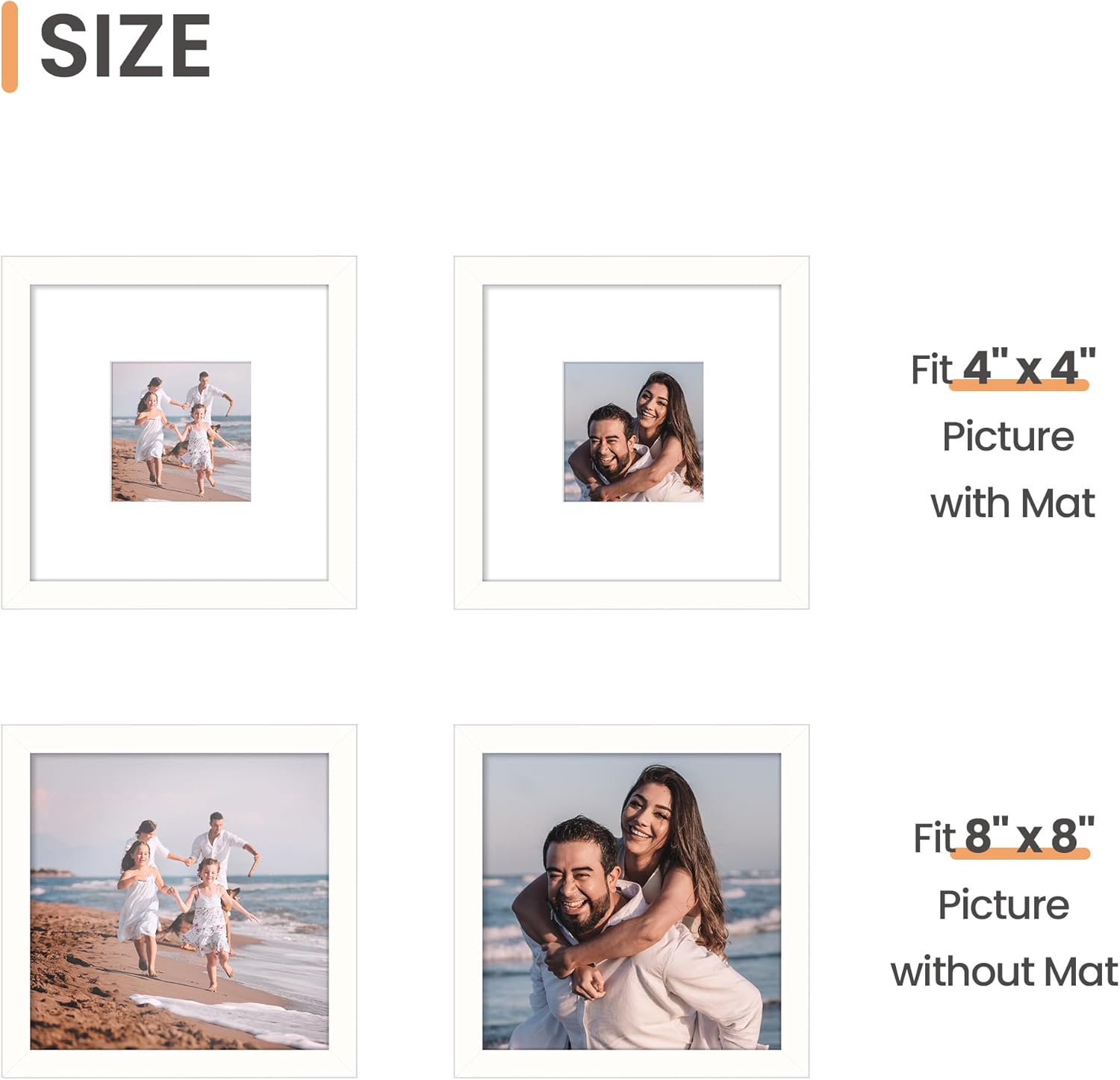 Upsimples 8x8 Picture Frame - Versatile Wall Hanging for 4x4 or 8x8 Photos - White, 1 Pack