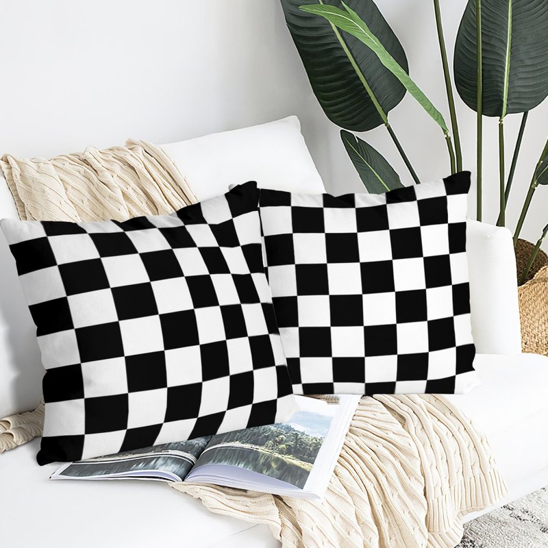 Qwalnely 2 Sets Checkered Decorative Throw Pillow Covers, 20x20 Inch for Living Room Couch Bed Sofa, Black and White Plaid Home Decor, Soft Cushion Case