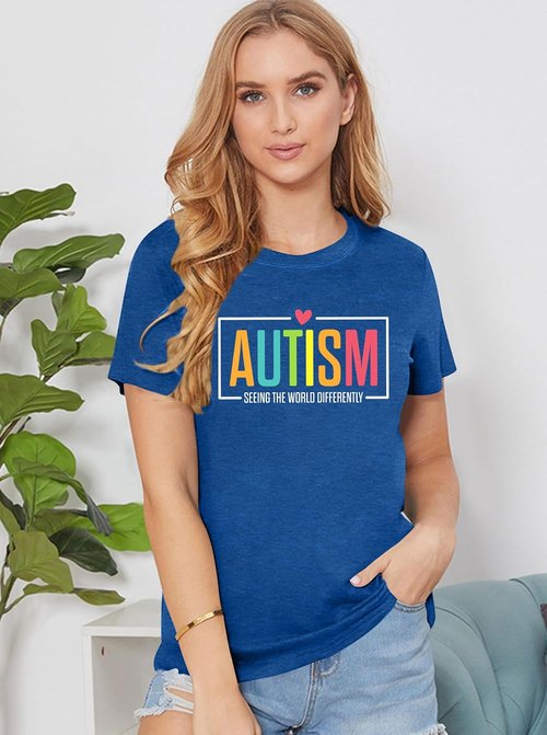 Ithalt Autism Awareness Shirt - Women's Blue T-Shirt for Autistic Moms | Puzzle Piece Design
