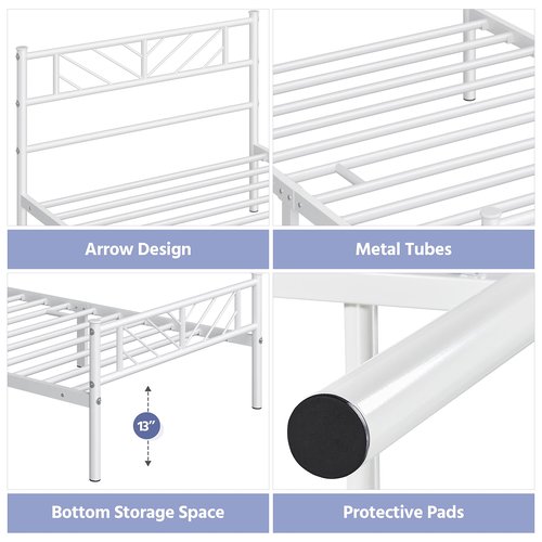 Yaheetech Twin Size Platform Bed Frame with Arrow Design Headboard, 13 Inches Metal Mattress Foundation for Storage, No Box Spring Needed, Easy Assembly, Modern, White