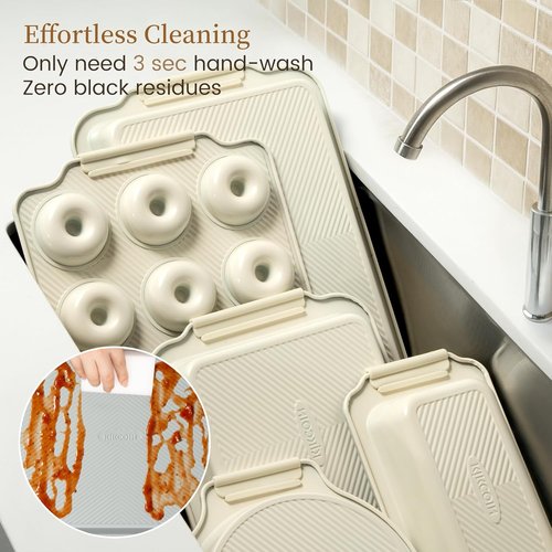 Kikcoin 25 PCS Non-Stick Baking Pans Set - Heavy-Duty Silicone Handle Cookie Sheets | Oven Safe to 450°F, Cream