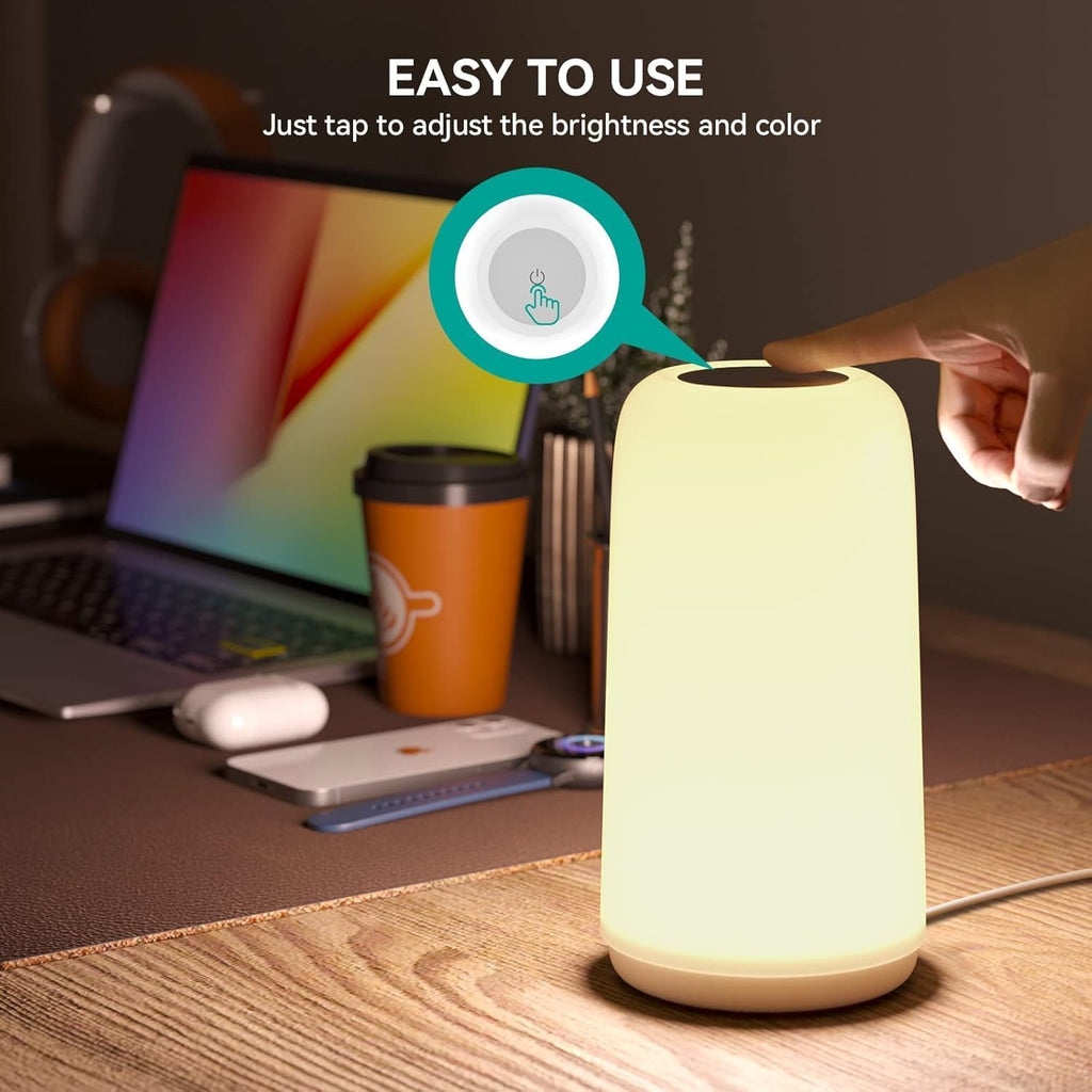 ROOTRO Touch Bedside Table Lamp - Sleek 3-Way Dimmable LED with RGB Mode | Multi-Color Nightstand Light