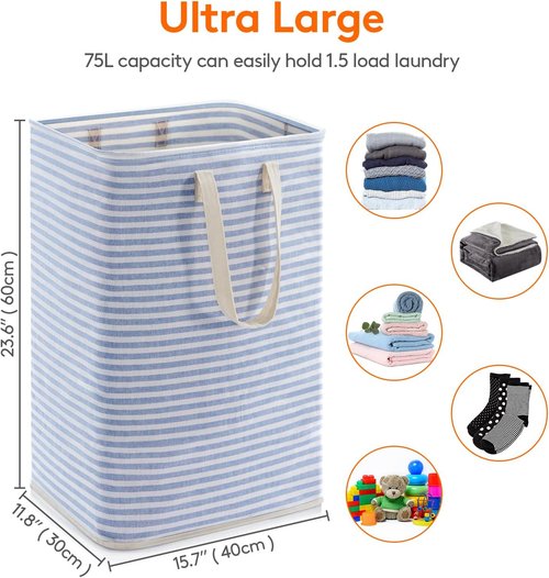 Lifewit Collapsible Laundry Basket - 80L Each, Waterproof Hamper with Reinforced Handles - Blue, 3 Pack